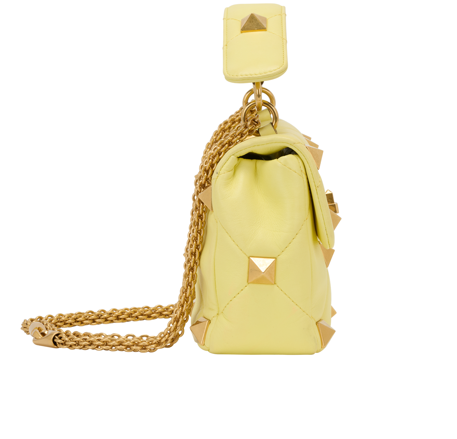 Medium Roman Stud, &pound;750, Handbags, Yellow, Leather, Side view